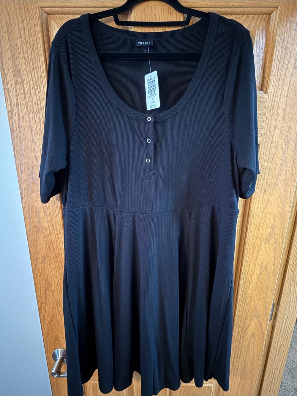 Torrid Black Scoop Neck Button Front Skater Ribbed Mini Dress